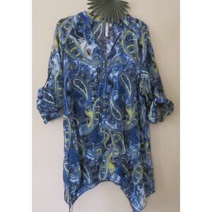 GRAND and GREENE Tunic/Top  Peasant Boho Size S Women Paisley Tab Sleeve Casual